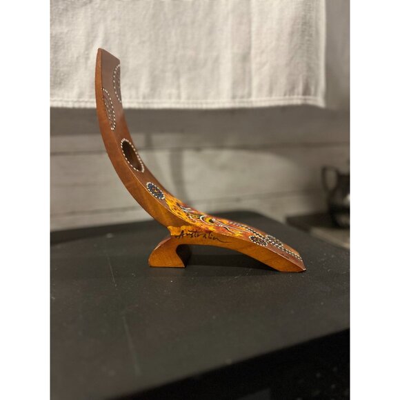 Handcrafted Australian Aboriginal Art Wooden Boomerang Display Stand With Kangar - Picture 3 of 6